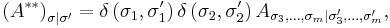 \left(A^{**}\right)_{\sigma|\sigma'}=\delta\left(\sigma_{1},\sigma_{1}'\right)\delta\left(\sigma_{2},\sigma_{2}'\right)A_{\sigma_{3},\ldots,\sigma_{m}|\sigma_{3}',\ldots,\sigma_{m}'},