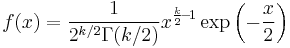 f(x) = \frac{1}{2^{k/2} \Gamma(k/2)} x^{\frac{k}{2}\!-\!1} \exp\left(-\frac{x}{2}\right)