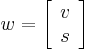 {w} = \left[\begin{array}{c}{v}\\ {s}\end{array}\right]\,