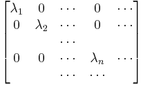  \begin{bmatrix} \lambda_1 & 0 & \cdots & 0 & \cdots \\ 0 & \lambda_2 & \cdots & 0 & \cdots\\ & & \cdots &  \\ 0 & 0 & \cdots &  \lambda_n & \cdots \\ & & \cdots & \cdots \end{bmatrix} 