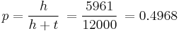 p = \frac{h}{h%2Bt} \, = \frac{5961}{12000} \, = 0.4968 