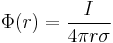 \Phi(r)={I \over 4 \pi r \sigma}