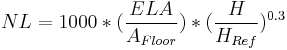  NL = 1000*({ELA \over A_{Floor}})*({H \over H_{Ref}})^{0.3}\,\!