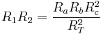 R_1R_2 = \frac{R_aR_bR_c^2}{R_T^2}