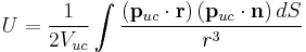 
U = \frac{1}{2V_{uc}} \int  
\frac{\left( \mathbf{p}_{uc}\cdot \mathbf{r} \right) 
\left( \mathbf{p}_{uc} \cdot \mathbf{n} \right)dS}{r^3}
