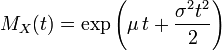 M_X(t)= \exp\left(\mu\,t%2B\frac{\sigma^2 t^2}{2}\right)