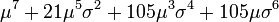 \mu^7 %2B 21 \mu^5 \sigma^2 %2B 105 \mu^3 \sigma^4 %2B 105 \mu \sigma^6 