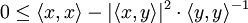  0 \leq \langle x,x \rangle - |\langle x,y \rangle|^2 \cdot \langle y,y \rangle^{-1}