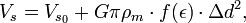 V_s = V_{s_{0}} %2B G \pi \rho_m \cdot f (\epsilon) \cdot \Delta d^2,