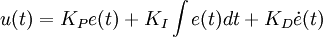 u(t) =  K_P e(t) %2B K_I \int e(t)dt %2B K_D \dot{e}(t)