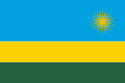 The flag of Rwanda: blue, yellow and green stripes with a yellow sun in top right corner