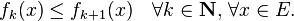   f_k(x) \leq f_{k%2B1}(x) \quad \forall k\in \mathbf{N}, \, \forall x \in E. 