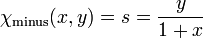 \chi_{\mathrm{minus}}(x,y) = s = \frac{y}{1%2Bx}