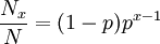 {\frac  {N_{x}}{N}}=(1-p)p^{{x-1}}\,