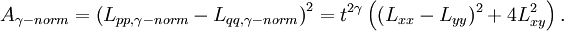 A_{{\gamma -norm}}=\left(L_{{pp,\gamma -norm}}-L_{{qq,\gamma -norm}}\right)^{2}=t^{{2\gamma }}\left((L_{{xx}}-L_{{yy}})^{2}+4L_{{xy}}^{2}\right).