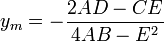 y_{m}=-{\frac  {2AD-CE}{4AB-E^{2}}}