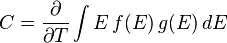 C={\frac  {\partial }{\partial T}}\int E\,f(E)\,g(E)\,dE