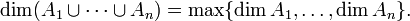 \dim(A_{1}\cup \dotsb \cup A_{n})=\max\{\dim A_{1},\dots ,\dim A_{n}\}.\,