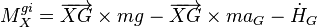 M_{X}^{{gi}}=\overrightarrow {XG}\times mg-\overrightarrow {XG}\times ma_{G}-{\dot  {H}}_{G}