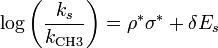 \log \left({\frac  {k_{s}}{k_{{{\text{CH3}}}}}}\right)=\rho ^{*}\sigma ^{*}+\delta E_{s}