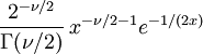 {\frac  {2^{{-\nu /2}}}{\Gamma (\nu /2)}}\,x^{{-\nu /2-1}}e^{{-1/(2x)}}\!