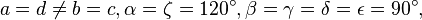 a=d\neq b=c,\alpha =\zeta =120^{\circ },\beta =\gamma =\delta =\epsilon =90^{\circ },