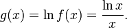 g(x)=\ln f(x)={\frac  {\ln x}{x}}.