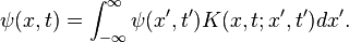 \psi (x,t)=\int _{{-\infty }}^{\infty }\psi (x',t')K(x,t;x',t')dx'.