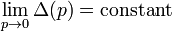 \lim _{{p\rightarrow 0}}\Delta (p)={\mathrm  {constant}}