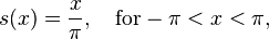 s(x)={\frac  {x}{\pi }},\quad {\mathrm  {for}}-\pi <x<\pi ,