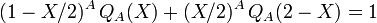 (1-X/2)^{A}\,Q_{A}(X)+(X/2)^{A}\,Q_{A}(2-X)=1