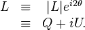 {\begin{matrix}L&\equiv &|L|e^{{i2\theta }}\\&\equiv &Q+iU.\\\end{matrix}}