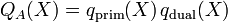 Q_{A}(X)=q_{{{\mathrm  {prim}}}}(X)\,q_{{{\mathrm  {dual}}}}(X)