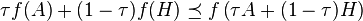 \tau f(A)+(1-\tau )f(H)\preceq f\left(\tau A+(1-\tau )H\right)