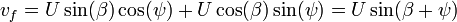 v_{f}=U\sin(\beta )\cos(\psi )+U\cos(\beta )\sin(\psi )=U\sin(\beta +\psi )