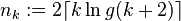 n_{k}:=2{\big \lceil }k\ln g(k+2){\big \rceil }\,