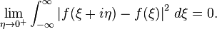 \lim _{{\eta \to 0^{+}}}\int _{{-\infty }}^{\infty }\left|f(\xi +i\eta )-f(\xi )\right|^{2}\,d\xi =0.