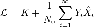 {\mathcal  {L}}=K+{\frac  {1}{N_{0}}}\sum _{{i=1}}^{{\infty }}Y_{i}{\hat  {X_{i}}}