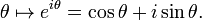 \theta \mapsto e^{{i\theta }}=\cos \theta +i\sin \theta .