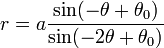 r=a{\frac  {\sin(-\theta +\theta _{0})}{\sin(-2\theta +\theta _{0})}}