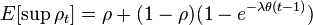 E[\sup \rho _{{t}}]=\rho +(1-\rho )(1-e^{{-\lambda \theta (t-1)}})