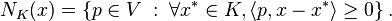 N_{K}(x)=\left\{p\in V\;:\;\forall x^{*}\in K,\langle p,x-x^{*}\rangle \geq 0\right\}.