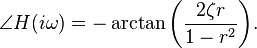 \angle H(i\omega )=-\arctan {\left({\frac  {2\zeta r}{1-r^{2}}}\right)}.