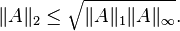 \|A\|_{2}\leq {\sqrt  {\|A\|_{1}\|A\|_{\infty }}}.