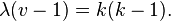 \lambda (v-1)=k(k-1).