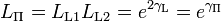 L_{{\mathrm  \Pi }}=L_{{\mathrm  {L1}}}L_{{\mathrm  {L2}}}=e^{{2\gamma _{{\mathrm  L}}}}=e^{{\gamma _{{\mathrm  \Pi }}}}\,