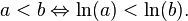 a<b\Leftrightarrow \ln(a)<\ln(b).