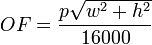 OF={\frac  {p{\sqrt  {w^{2}+h^{2}}}}{16000}}