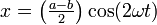 x=\left({\begin{matrix}{\frac  {a-b}{2}}\end{matrix}}\right)\cos(2\omega t)