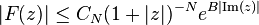 |F(z)|\leq C_{N}(1+|z|)^{{-N}}e^{{B|{\text{Im}}(z)|}}